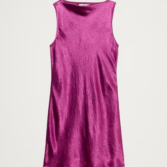 Banana Republic | Crinkle-Satin Shift Dress in Berry Purple - Picture 1 of 5